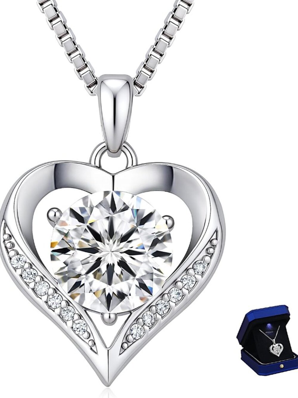 Elegant Moissanite Heart Necklace in Sterling Silver